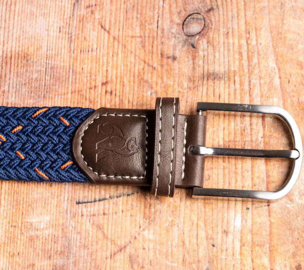 Recycled Woven Belt - Navy/Orange Stripe
