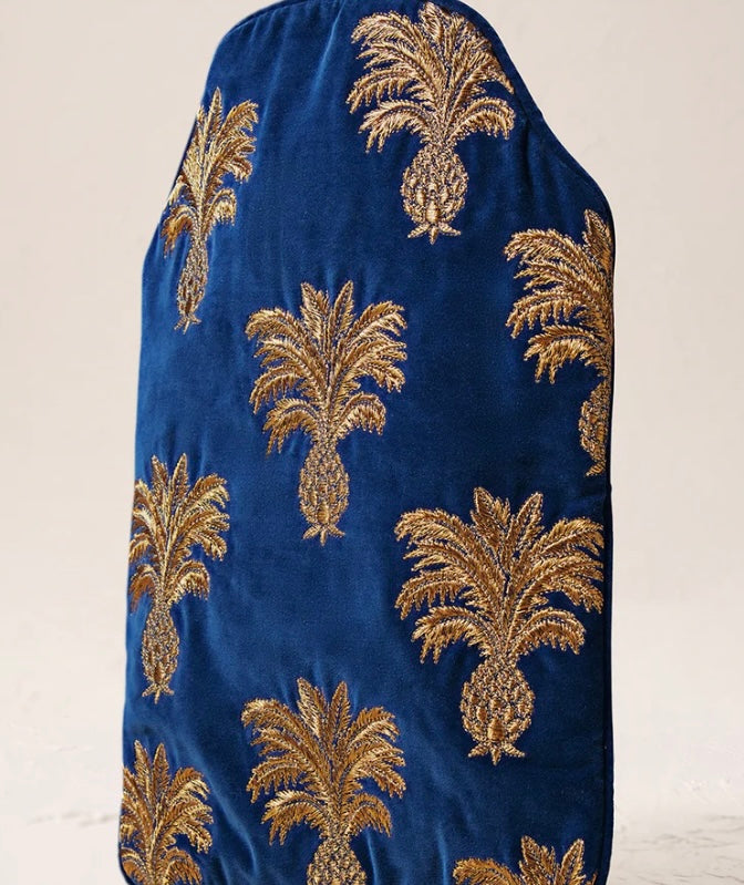 Pineapple Velvet Hot Water Bottle - Cobalt