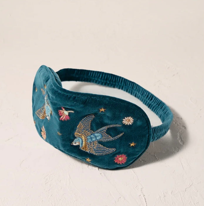 Swallows Velvet Eye Mask - Rich Blue