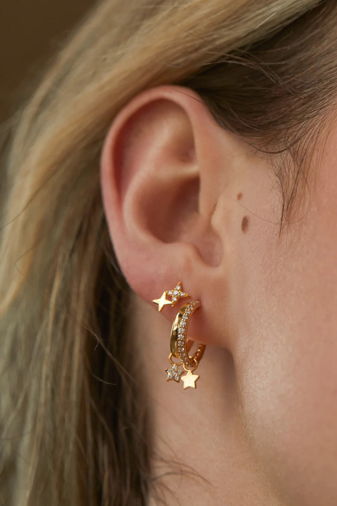 Duo Pave Star Hoops-Gold Plated