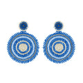 Royal Blue Beaded Circle Drop Earrings