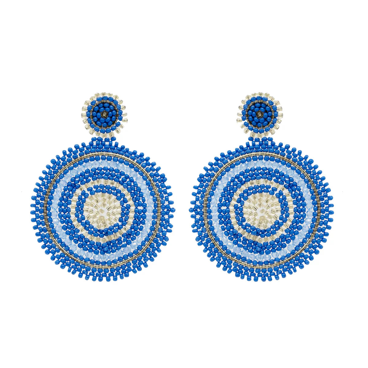 Royal Blue Beaded Circle Drop Earrings