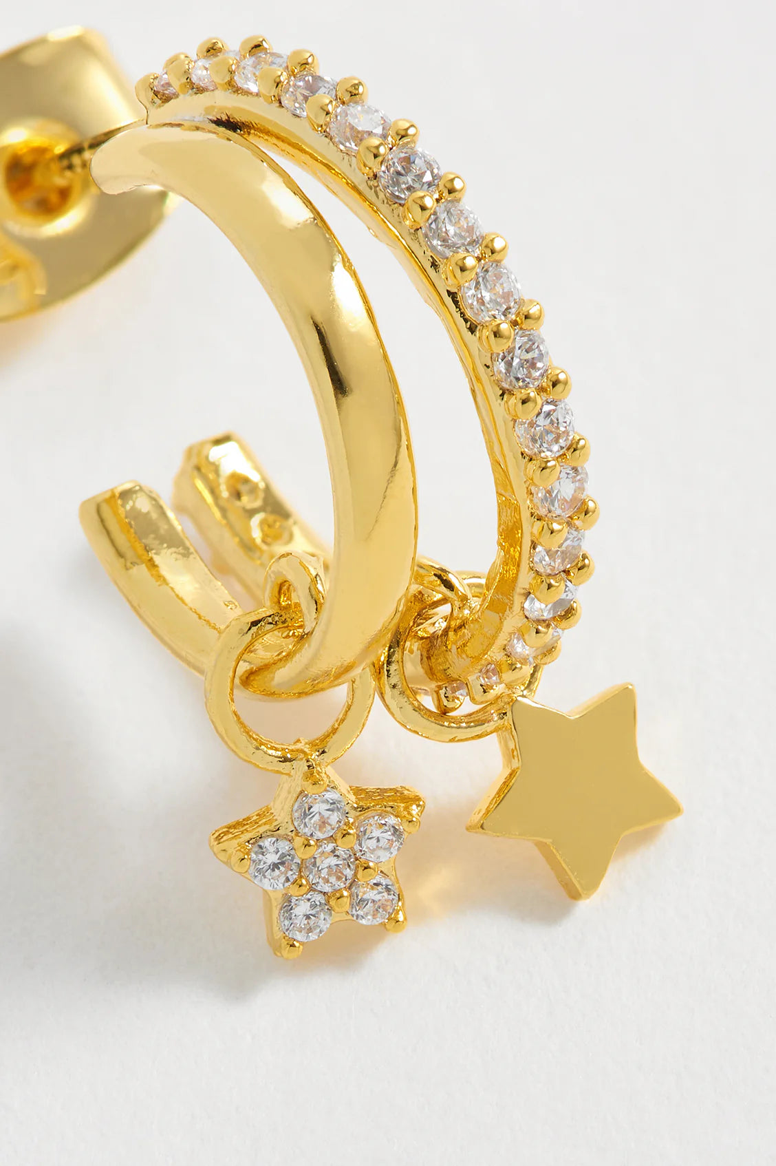 Duo Pave Star Hoops-Gold Plated