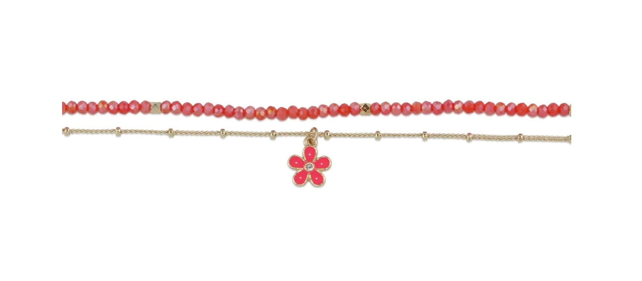 Olympia Flower Charm Beaded Anklet