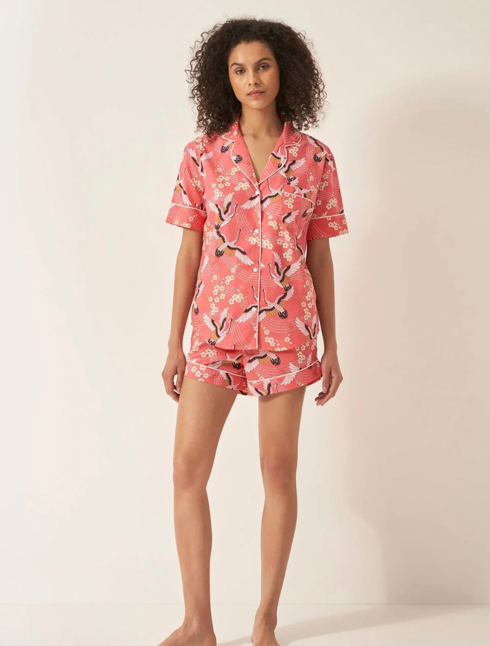 Women’s Organic Cotton Short Sleeve Pyjama Short Set - Coral On Coral