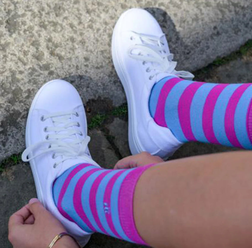 Pink And Blue Striped Bamboo Socks