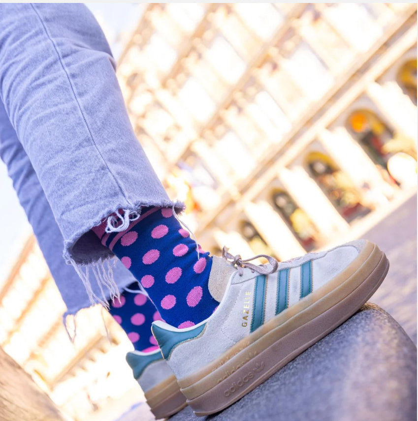 Navy And Pink Polka Dot Bamboo Socks