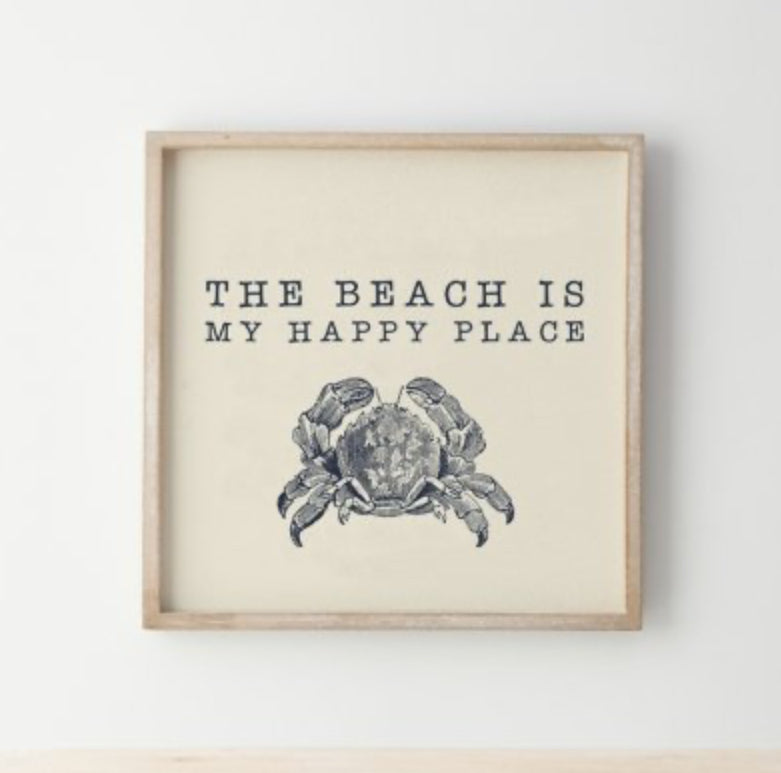 "The Beach Is My Happy Place" Wooden Frame , 25cm