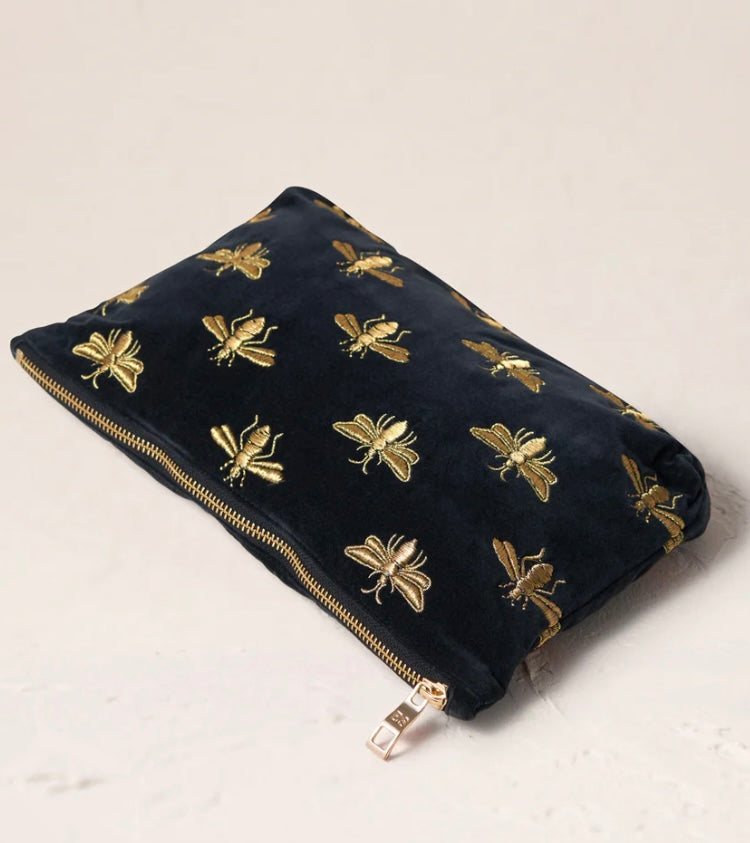 Honey Bee Velvet Everyday Pouch -Charcoal