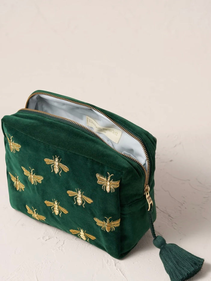 Honey Bee Velvet Wash Bag- Forest