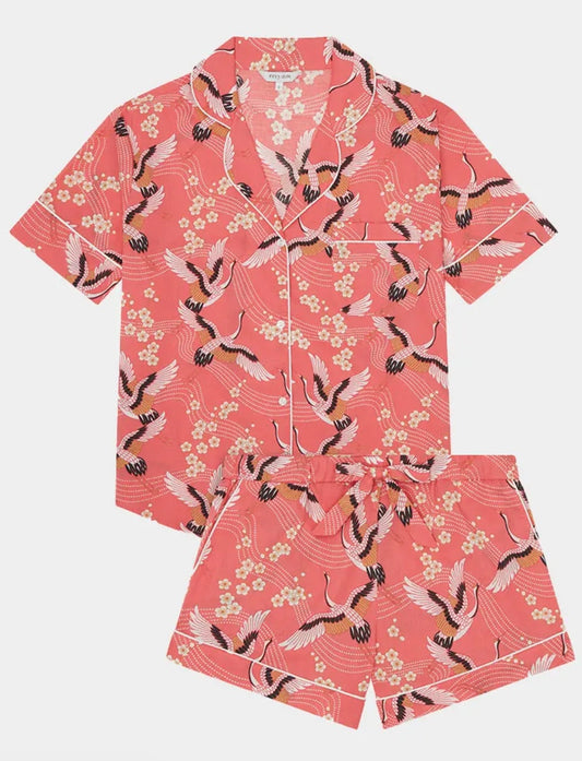 Women’s Organic Cotton Short Sleeve Pyjama Short Set - Coral On Coral