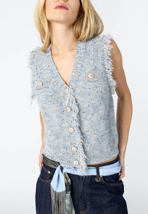 KNIT VEST- Grey Metallic Mix