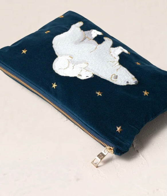 Polar Bear Velvet Everyday Pouch - Ink Blue