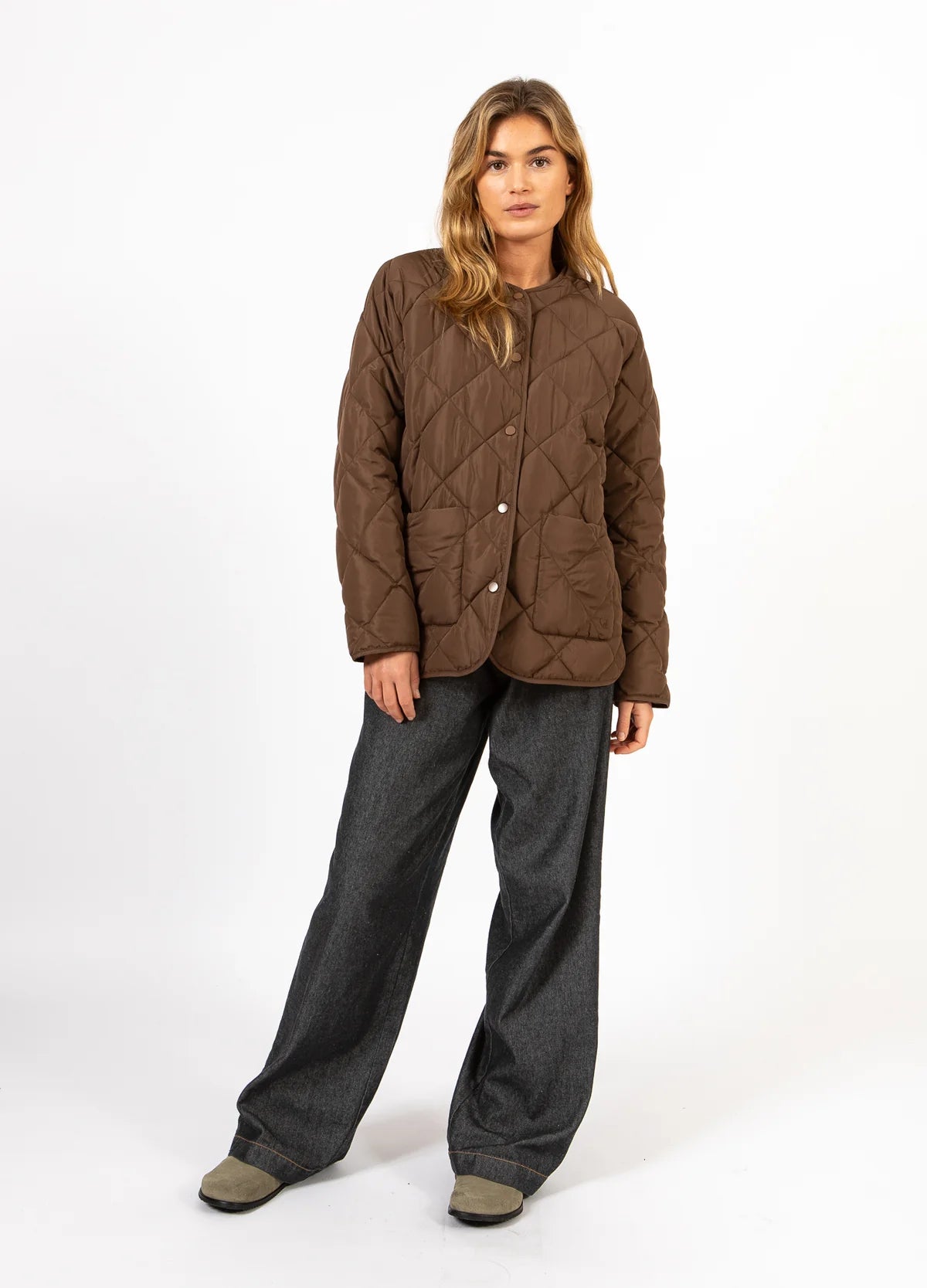 CC Heart ASTA Quilted Loose Jacket - Chocolate Brown