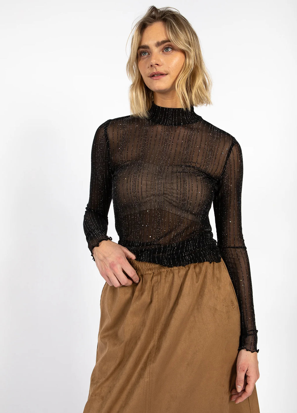 EVE MESH TURTLENECK - BLACK GLITTER