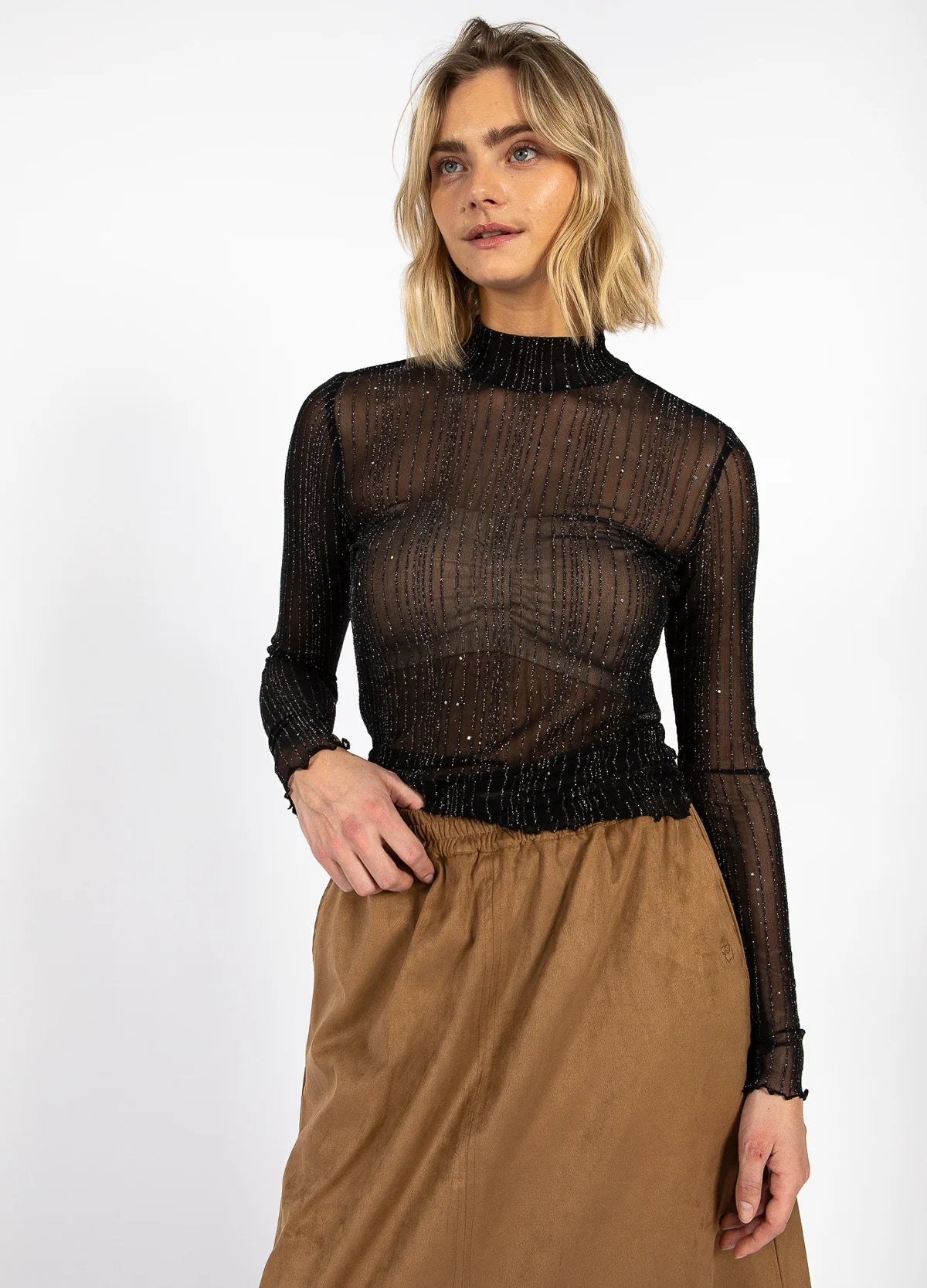 EVE MESH TURTLENECK - BLACK GLITTER