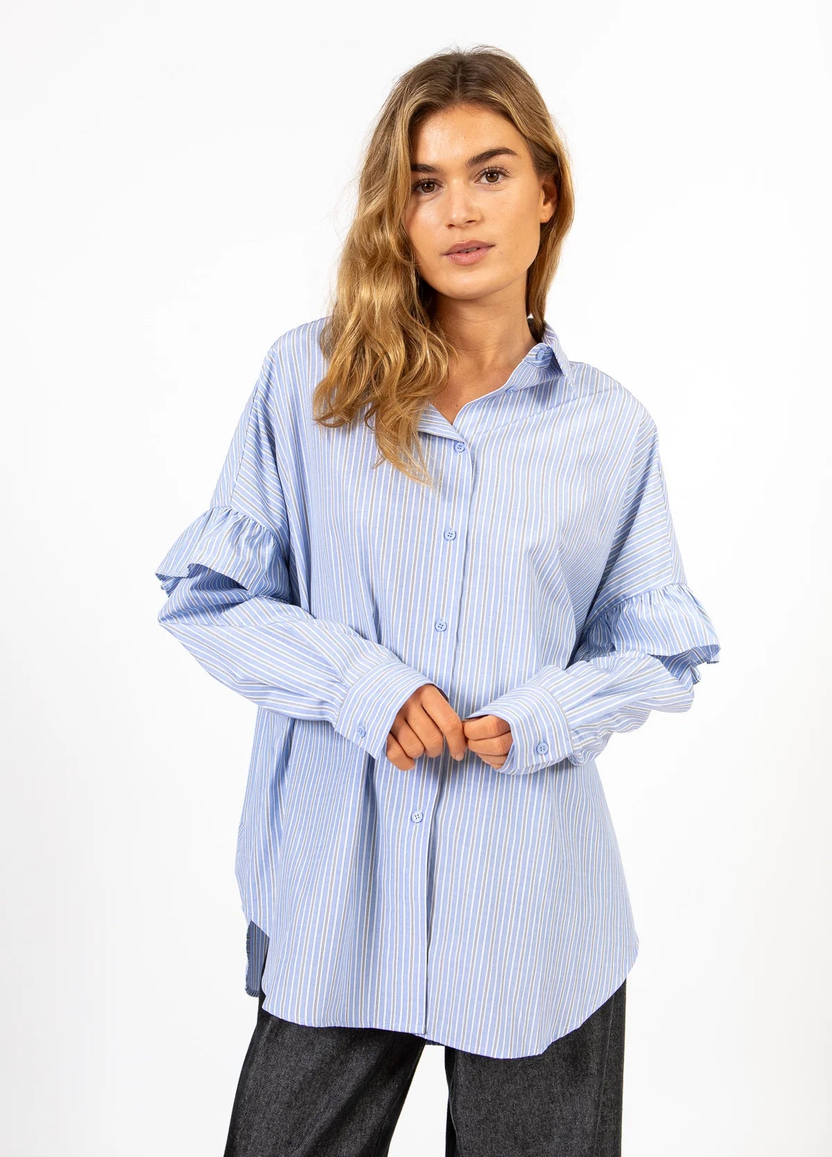 GIA STRIPE FRILL SHIRT