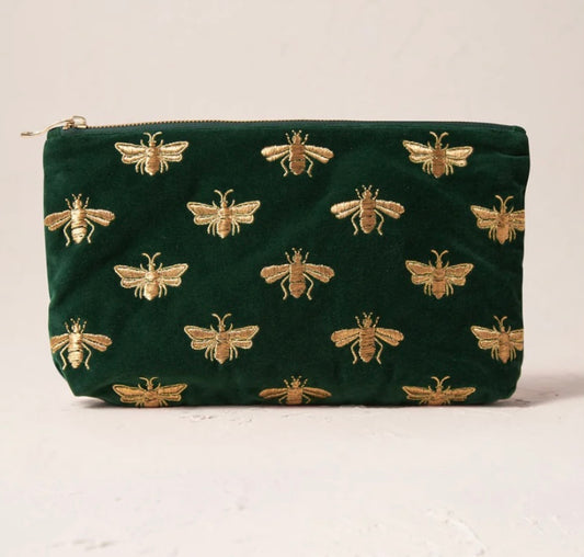 Honey Bee Velvet Everyday Pouch -Forest