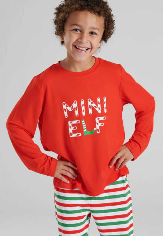 Kids “Mini Elf “ Long Sleeve And Long Pant Pyjama Set