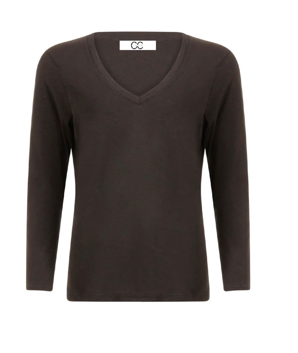 BLACK LONG SLEEVE V-NECK T-SHIRT