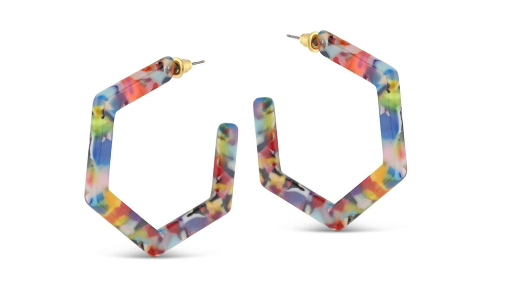 Big Metal London Scarlett Hexagon Resin Large Hoop Earrings