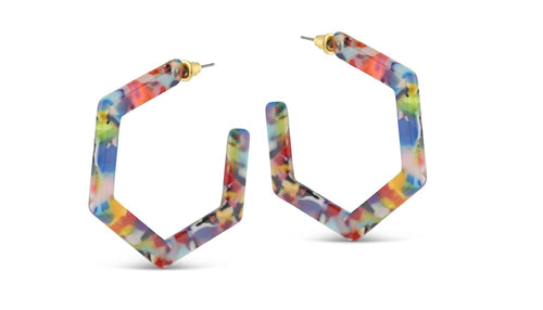 Big Metal London Scarlett Hexagon Resin Large Hoop Earrings