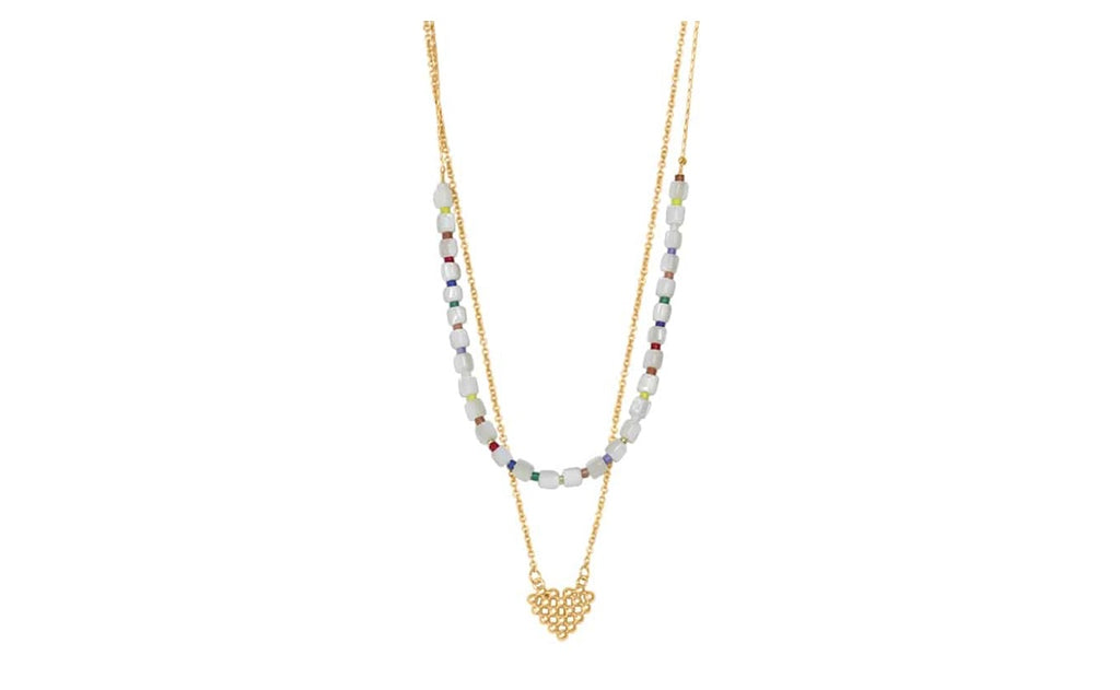 Big Metal London Rufina Two Layered Beaded Heart Necklace