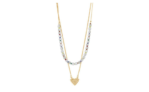 Big Metal London Rufina Two Layered Beaded Heart Necklace