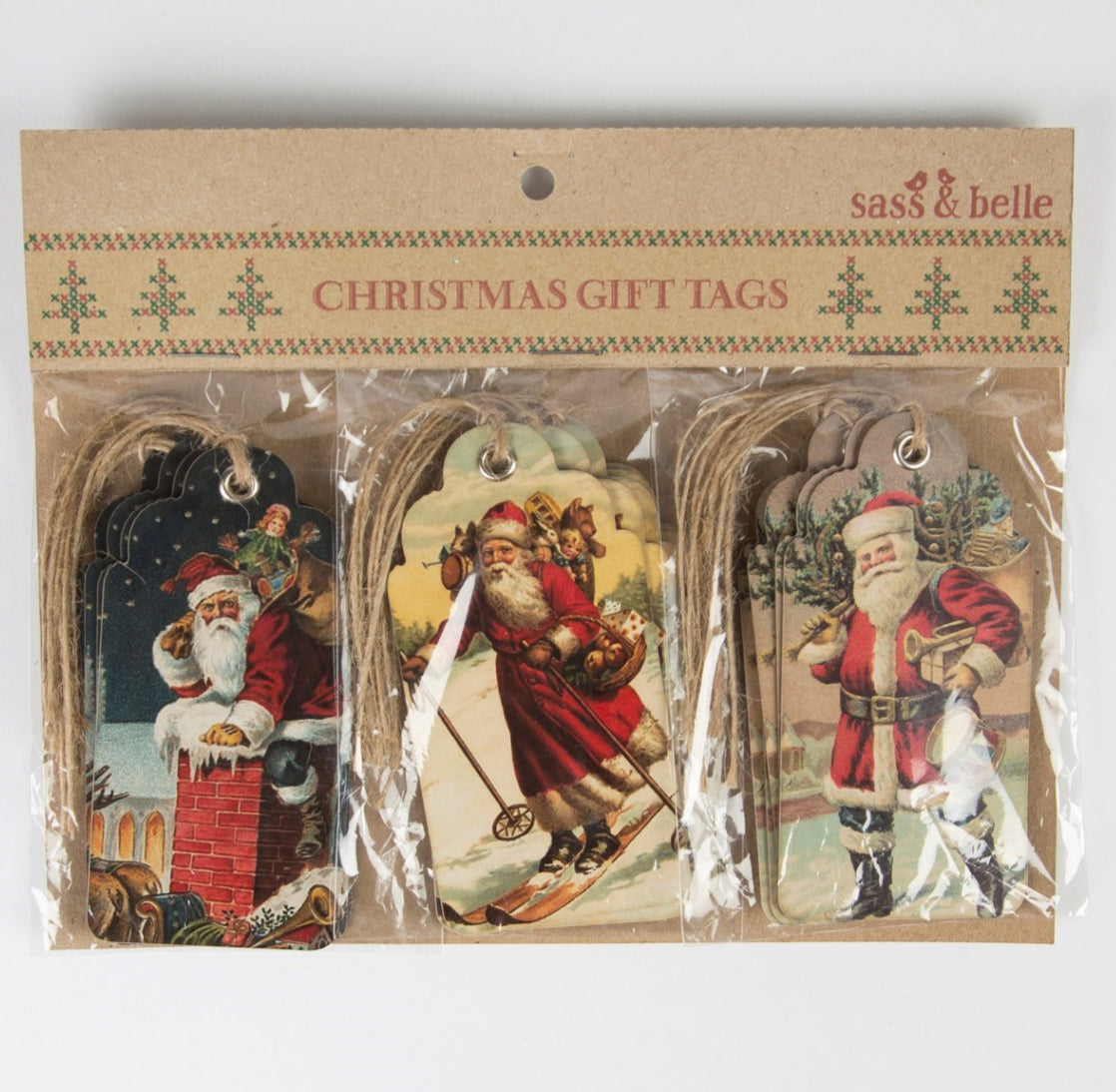 Retro Vintage Father Christmas Scene Gift Tags-Set Of 15