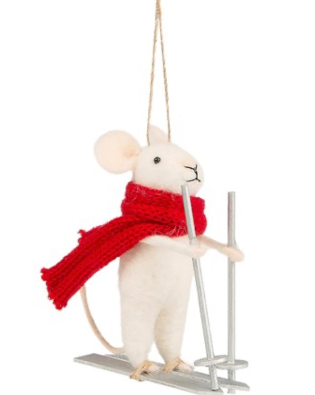 Skiing Mouse Felt Decoration