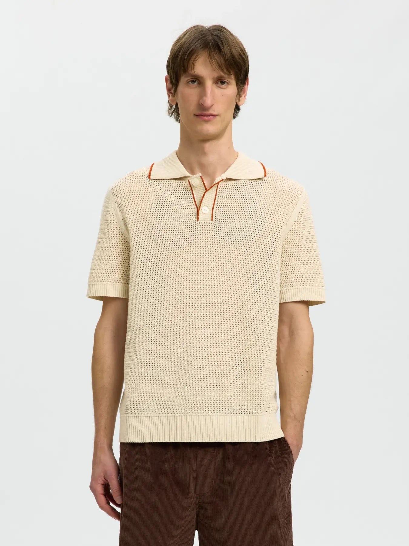 SLHJESSE SS KNIT OPEN STRUCTURE POLO