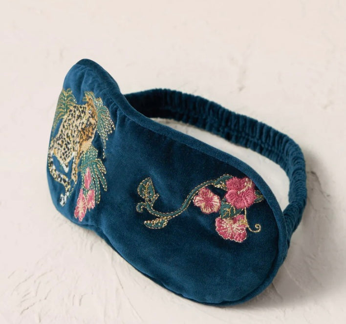 Jungle Jaguar Velvet Eye Mask - Ink Blue