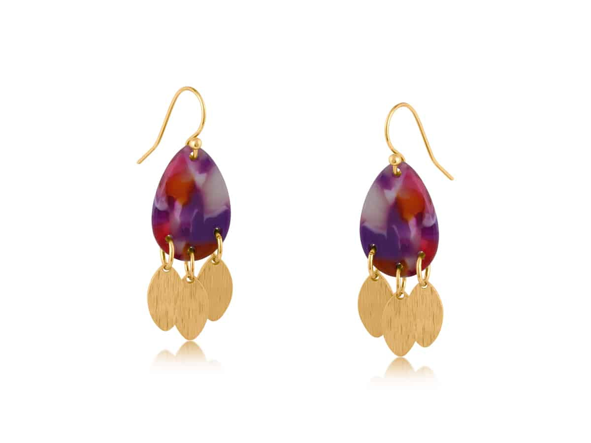 Big Metal London Erica Metal and Resin Dangle Earrings - pink purple