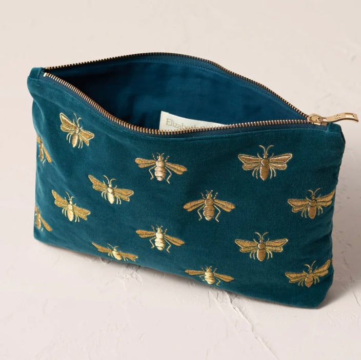 Honey Bee Velvet Everyday Pouch -Rich Blue Teal