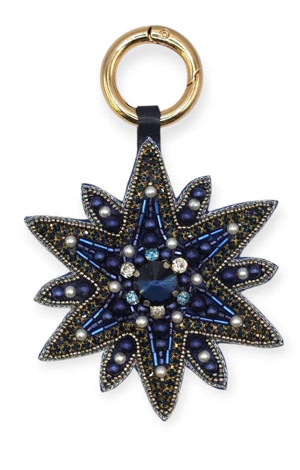 Blue Beaded Snowflake Bag Charm