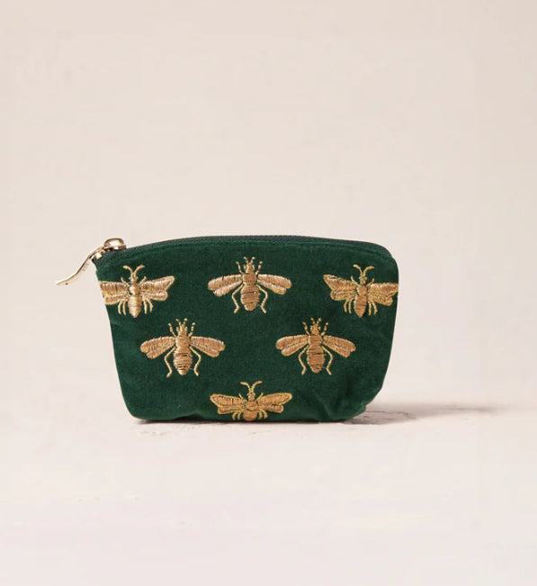 Honey Bee Velvet Coin Purse -Forest