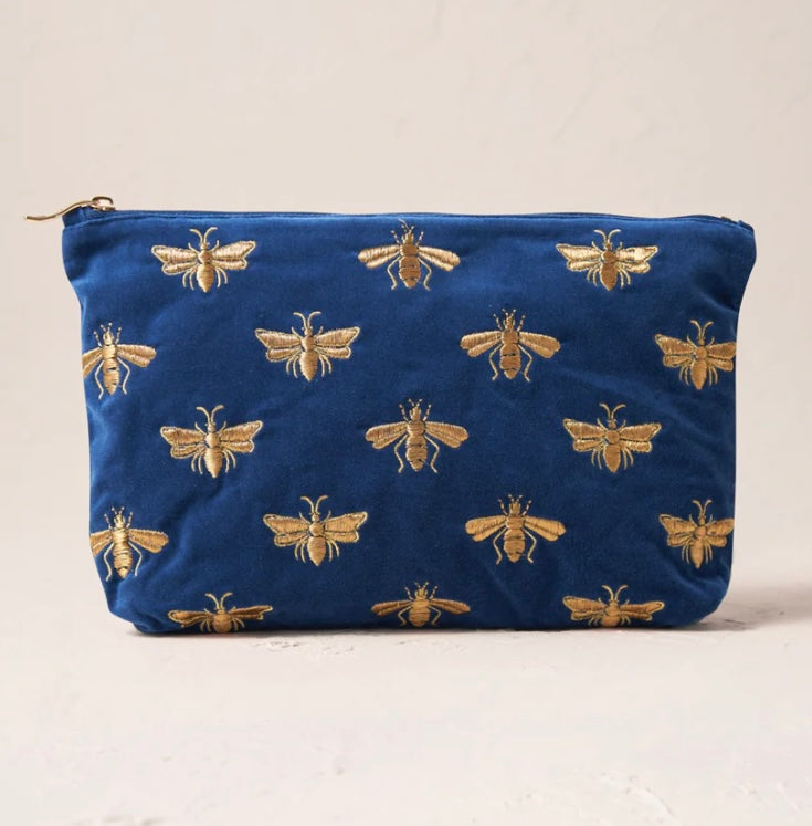 Honey Bee Velvet Everyday Pouch -Cobalt