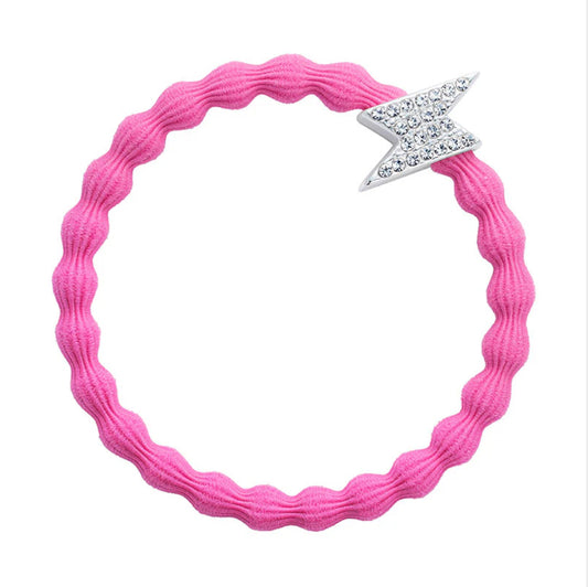 ByEloise Silver Diamanté Bolt Bangle Band - Neon Pink