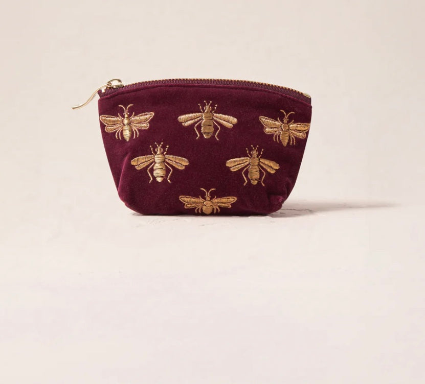 Plum velvet Honey Bee Coin Purse