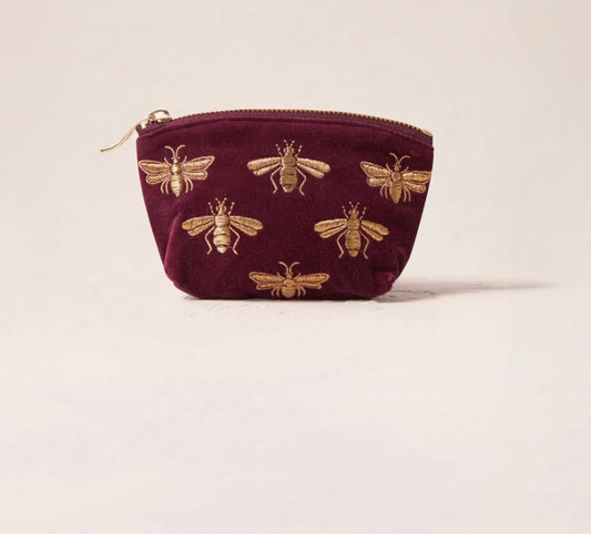 Plum velvet Honey Bee Coin Purse