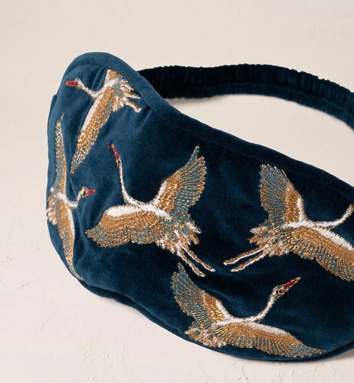 Cranes Velvet Eye Mask - Ink Blue