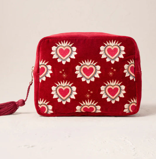 Sacred Heart Velvet Wash Bag - Rouge