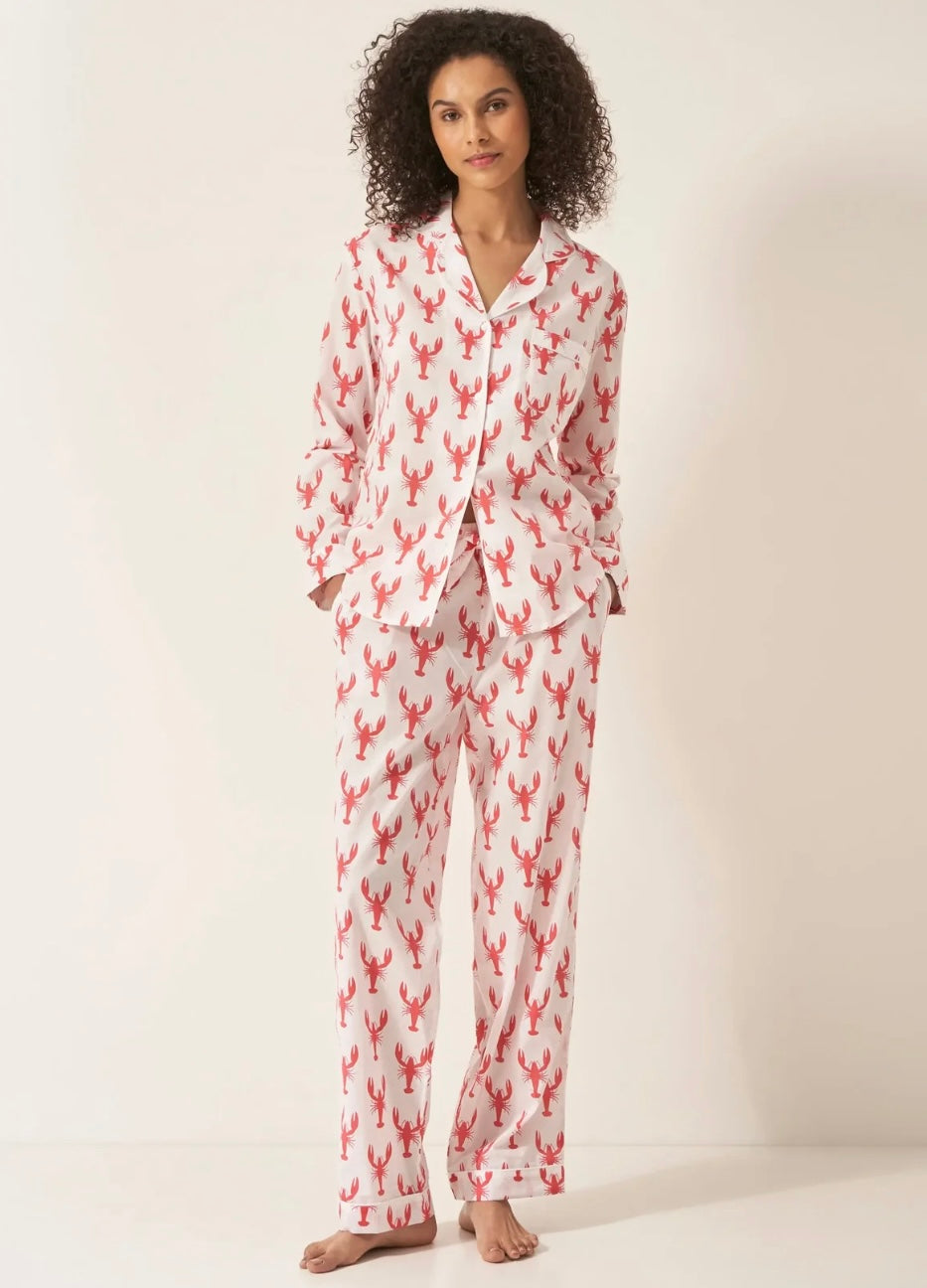 Women’s Organic Cotton Pyjama Trouser Set - Red Lobster