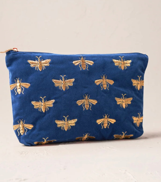 Honey Bee Velvet Everyday Pouch -Cobalt