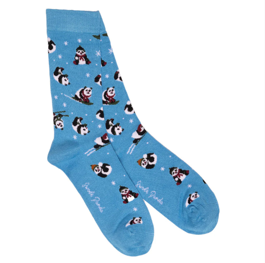 Blue Skiing Panda Bamboo Socks