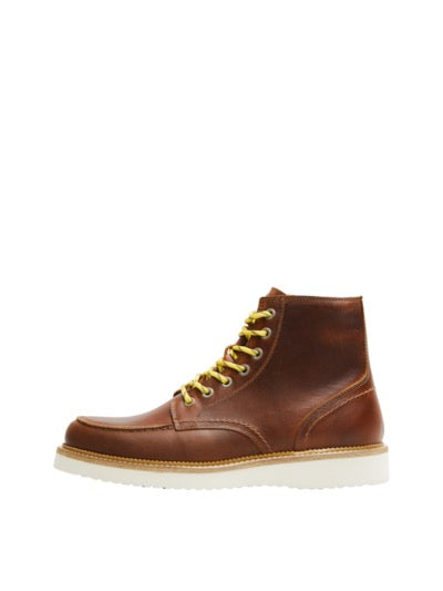 SLHTEO NEW LEATHER MOC-TOE BOOT - COGNAC