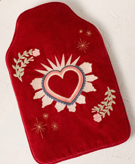 Sacred Heart Velvet Hot Water Bottle - Rouge