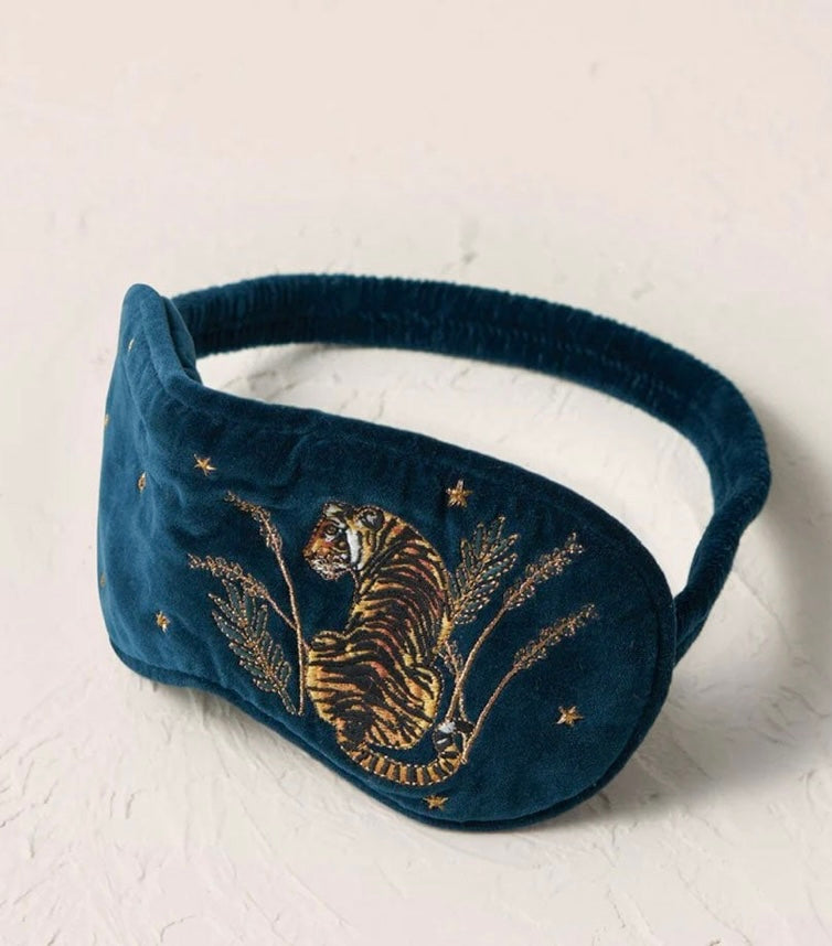 Tiger Conservation Velvet Eye Mask - Ink Blue