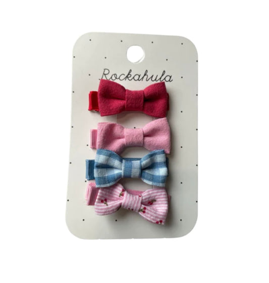 Cherry Gingham Mini Bow Clips