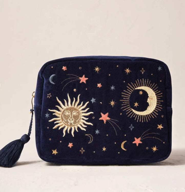 Celestial Velvet Wash Bag-Navy